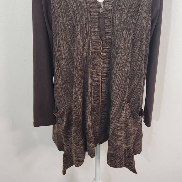 LOGO by Lori Goldstein Brown Zip-Front Cardigan Size Small Brown Cardigan - Picture 3 of 7